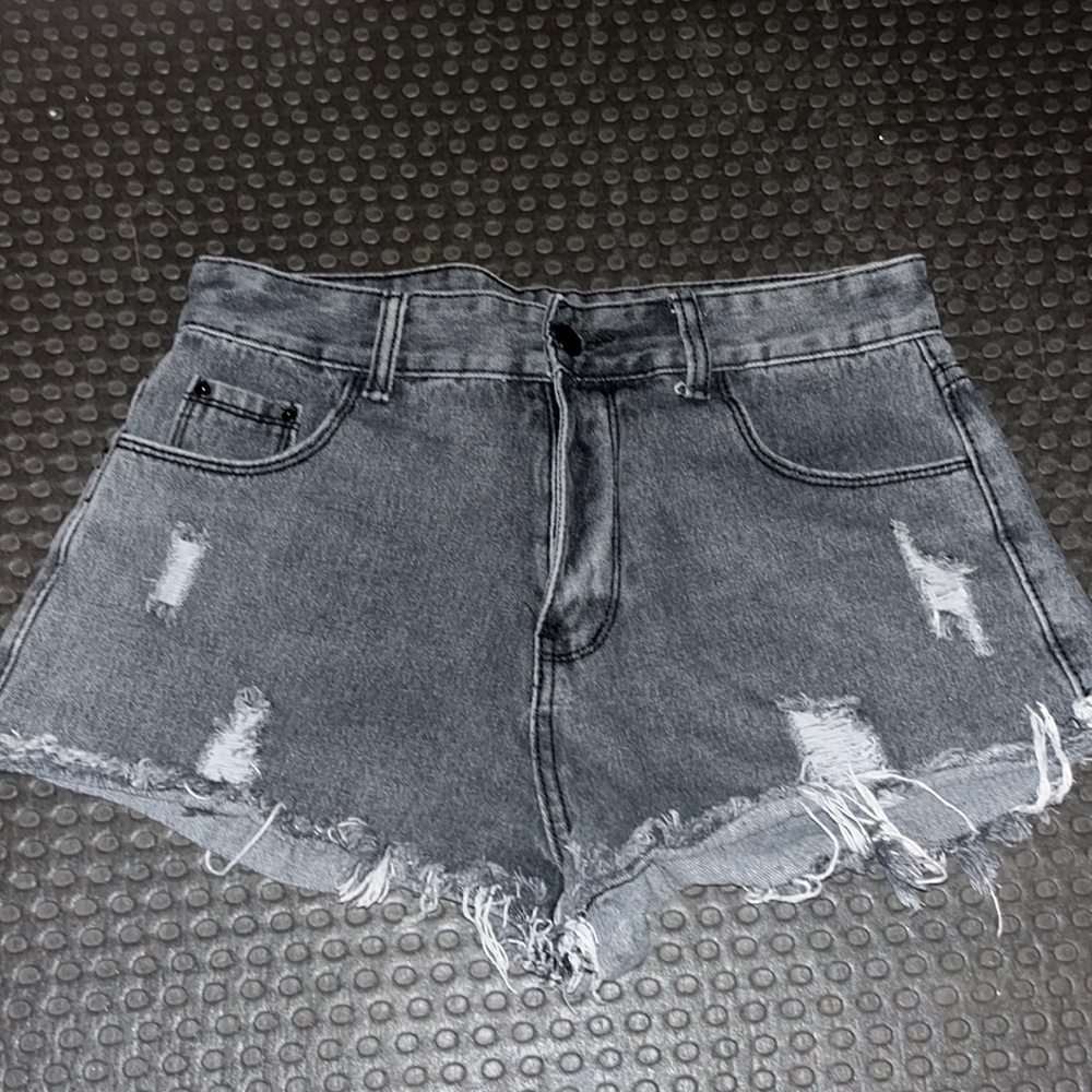 High waisted black jean shorts